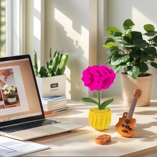 Red carnation flowers, hand-crocheted flower ornaments, hand-crocheted flowerpots, large-sized home decoration ornaments, desktop ornaments, artworks, and excellent gifts