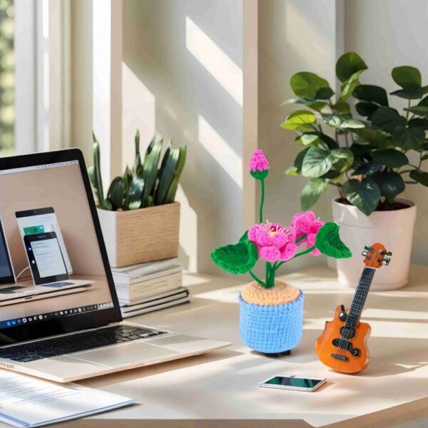 Hand-crocheted wool lotus and lotus leaf ornaments, crocheted wool artificial plants, hand-crocheted flowers, suitable for home rooms, dining tables, office decorations and birthday gifts for family and friends on anniversaries