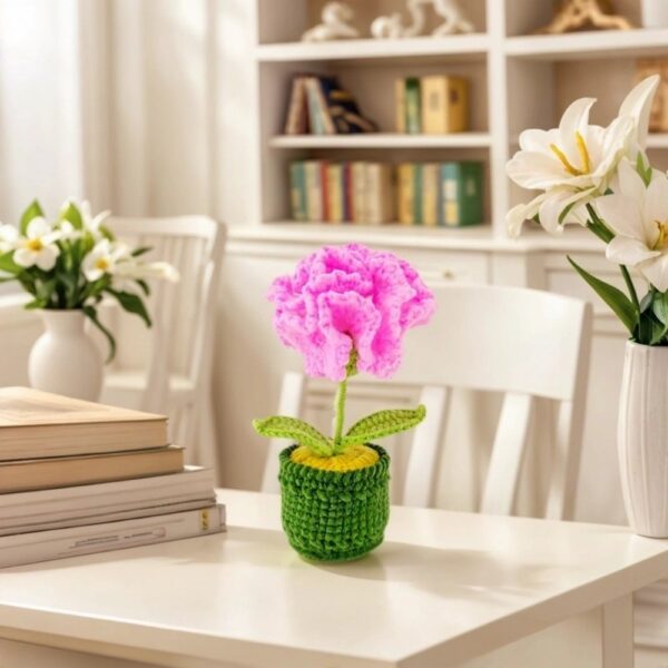 Crochet Flowers For Sale - Handmade Knitted Potted Flower Plant, Creative Wool Yarn Desktop Decoration, Car Room Decor