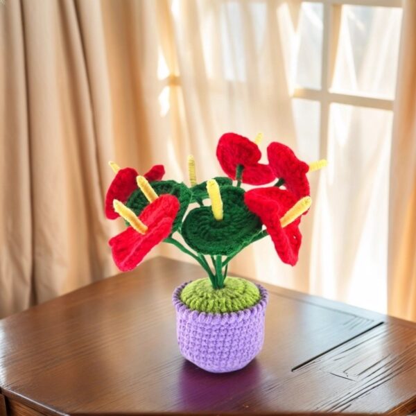 8 red wool flowers home desktop ornaments handmade crochet decoration wool crafts handmade crochet wool potted simulation plants computer desktop ornaments holiday gifts