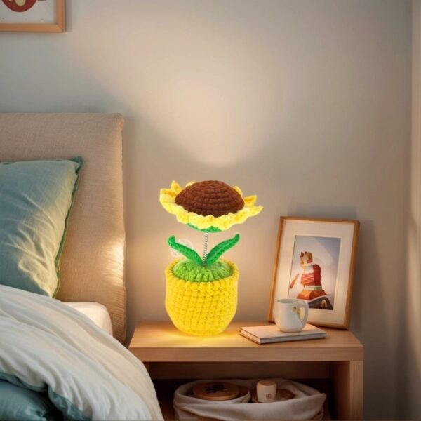 Crochet flower artificial sunflowers are suitable for office desk and car dashboard decoration, inspiring gifts, women's hand-knitted flowers, birthday and Christmas parties, home decoration (yellow decorative sunflowers)