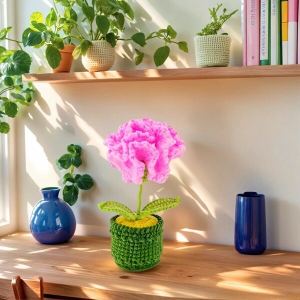 Crochet Flowers For Sale - Handmade Knitted Potted Flower Plant, Creative Wool Yarn Desktop Decoration, Car Room Decor
