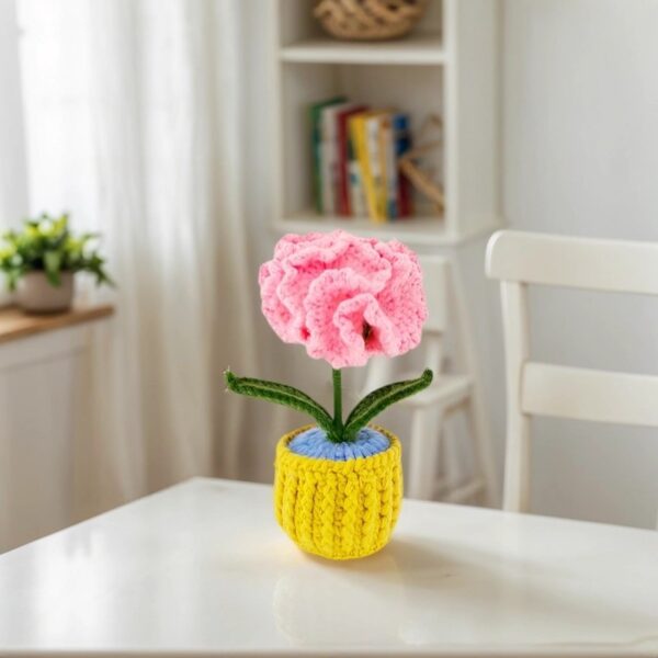 Pink Carnation Unique crochet flower plants Potted Creative Office Desktop Knitted Handmade Wool Yarn Finished Products Car Room Decoration
