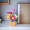 Crochet flowers, small potted knitted flowers suitable for car instrument panels, cute car crochet center console decoration, handcrafted traditional home decoration (pink and red)