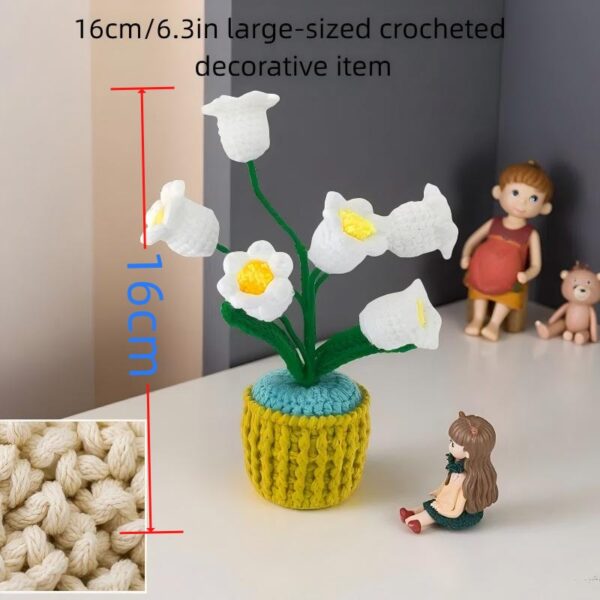 6 White Lily of the Valley Flowers Wool Handmade Desktop Ornaments, Cute Hand-crocheted White Lily of the Valley Flower Pot (Emotional Support Plant), Gift for Family/Friends/Teachers