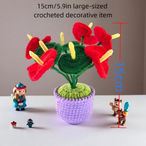 8 red wool flowers home desktop ornaments handmade crochet decoration wool crafts handmade crochet wool potted simulation plants computer desktop ornaments holiday gifts