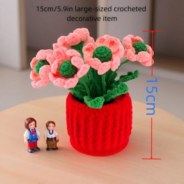 Hot sale 6 pink handmade wool crochet flower pots desktop ornaments fashionable home decorations crochet flower pots, handmade crochet flower plants, high-end desktop decorations, noble crochet flower pots, crochet gifts for plant lovers
