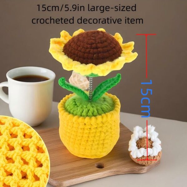 Crochet flower artificial sunflowers are suitable for office desk and car dashboard decoration, inspiring gifts, women's hand-knitted flowers, birthday and Christmas parties, home decoration (yellow decorative sunflowers)