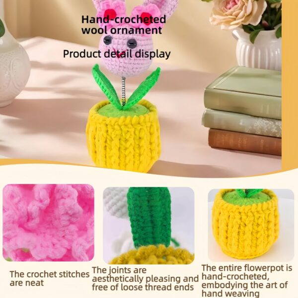 Hand-knitted wool crocheted products, little white rabbit hand-crocheted products, decorative items, crochet flowers, artificial sunflowers, suitable for office desk, car dashboard decoration, inspiring gifts, women's hand-knitted flowers, birthday and Christmas parties, home decoration