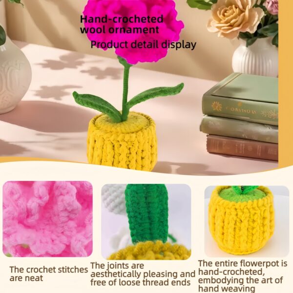 Red carnation flowers, hand-crocheted flower ornaments, hand-crocheted flowerpots, large-sized home decoration ornaments, desktop ornaments, artworks, and excellent gifts