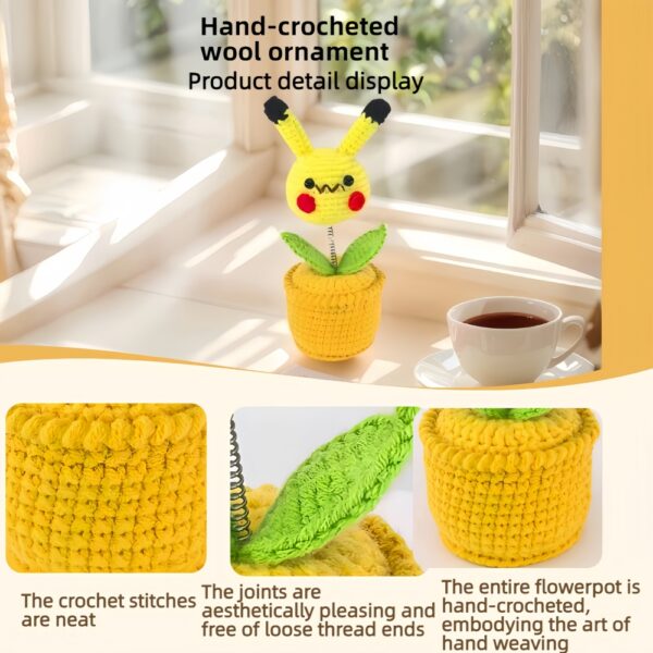 Cute little rabbit fashionable crochet flower ornament, small crochet flower potted artificial flower plant, suitable for office desk, home car dashboard, office decoration
