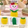 Beautiful little white rabbit hand-crocheted desktop ornament, smiling little rabbit home decoration, small potted artificial flower plant, desktop home car dashboard decoration