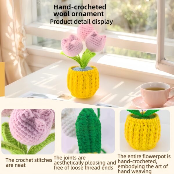 Hand-crocheted tulip ornaments, artificial tulips hand-woven flowers, suitable for home and office decoration, and as birthday gifts for family and friends on their anniversaries