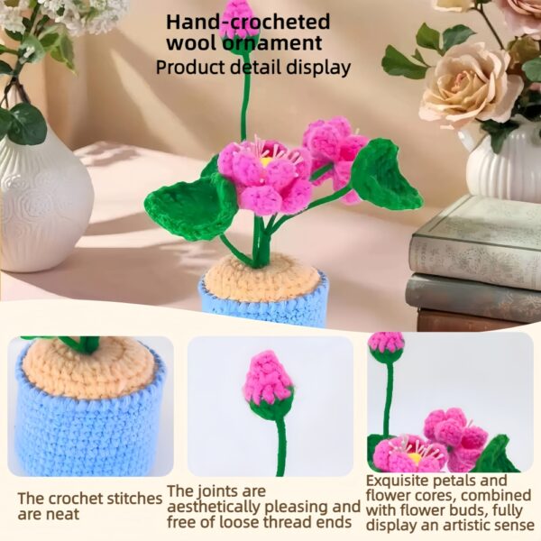 Hand-crocheted wool lotus and lotus leaf ornaments, crocheted wool artificial plants, hand-crocheted flowers, suitable for home rooms, dining tables, office decorations and birthday gifts for family and friends on anniversaries