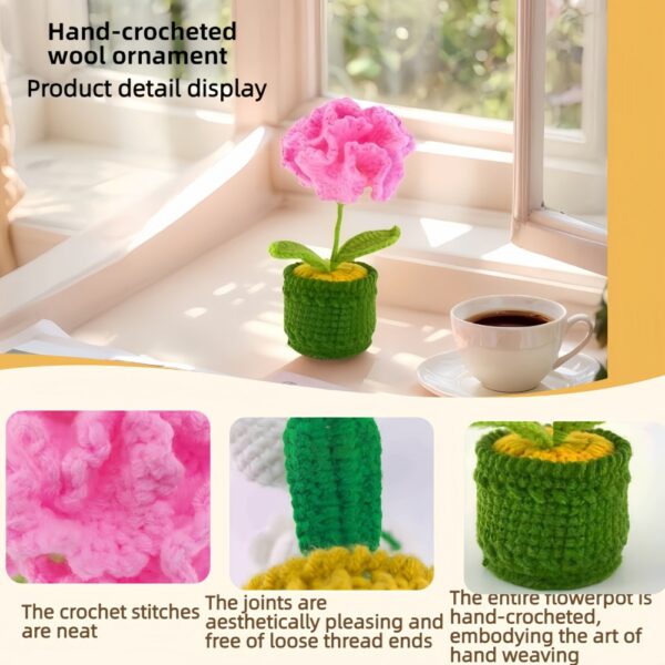 Crochet Flowers For Sale - Handmade Knitted Potted Flower Plant, Creative Wool Yarn Desktop Decoration, Car Room Decor