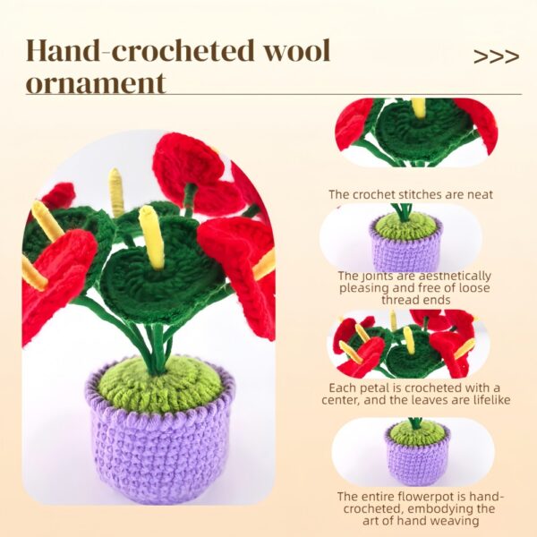 8 red wool flowers home desktop ornaments handmade crochet decoration wool crafts handmade crochet wool potted simulation plants computer desktop ornaments holiday gifts