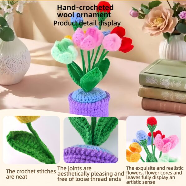 Artificial plant crochet hand-woven flowers are suitable for home rooms, dining tables, office decorations, and birthday gifts for family and friends on their anniversaries