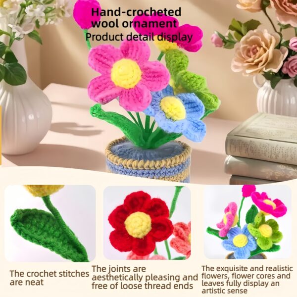 High-end knitted hand-crocheted potted flower cotton DIY artificial plants, long-lasting home decoration, suitable for birthdays, weddings, friends and family.