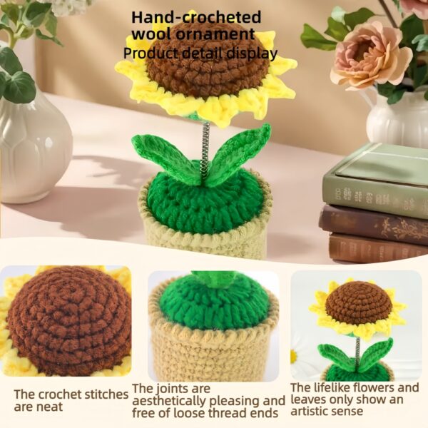 Hand-knitted wool crocheted products, little white rabbit hand-crocheted products, decorative items, crochet flowers, artificial sunflowers, suitable for office desk, car dashboard decoration, inspiring gifts, women's hand-knitted flowers, birthday and Christmas parties, home decoration