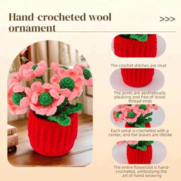 Hot sale 6 pink handmade wool crochet flower pots desktop ornaments fashionable home decorations crochet flower pots, handmade crochet flower plants, high-end desktop decorations, noble crochet flower pots, crochet gifts for plant lovers