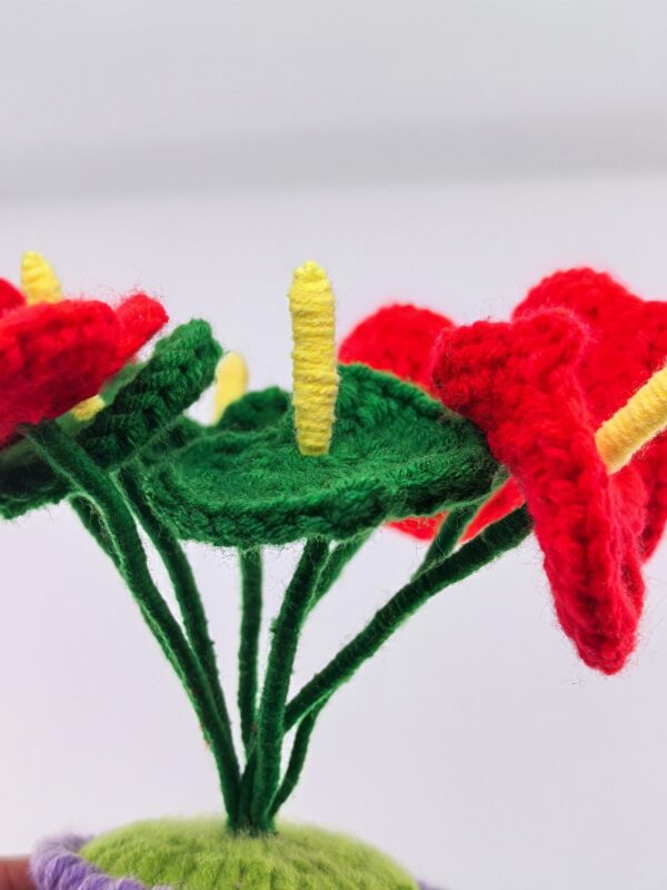 8 red wool flowers home desktop ornaments handmade crochet decoration wool crafts handmade crochet wool potted simulation plants computer desktop ornaments holiday gifts